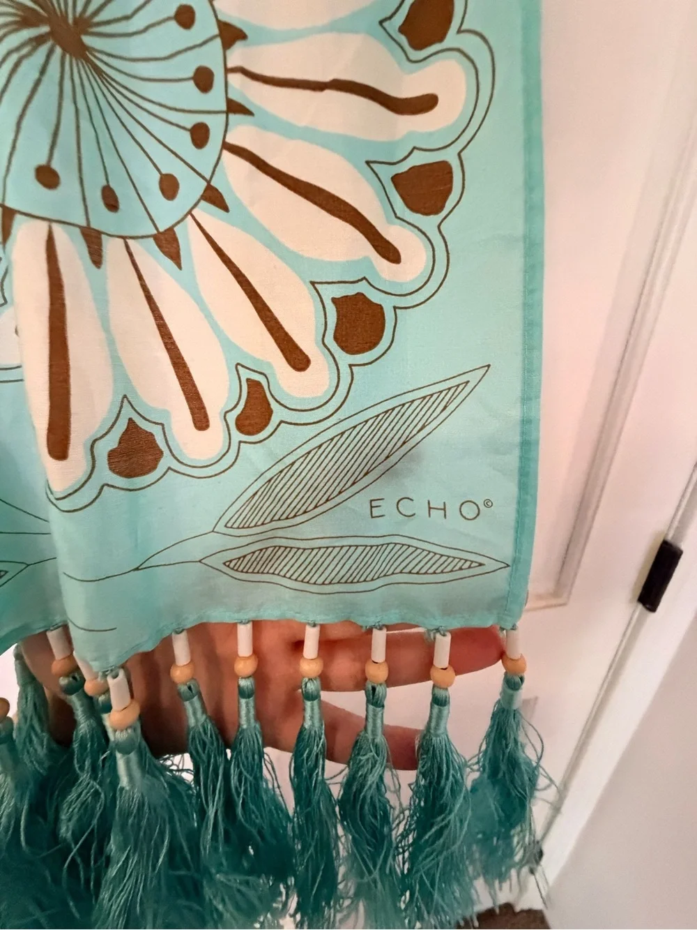 Echo Turquoise Floral Fringe Scarf